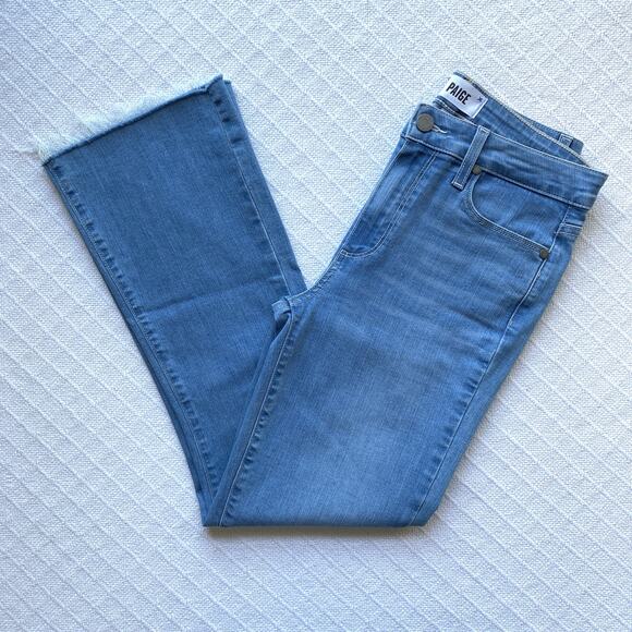 PAIGE Rory Crop Flare Jeans in Signa Light Wash Raw Hem Stretch Denim Size 27 - Picture 7 of 11